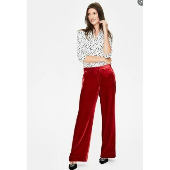 Boden Womens Selwood Velvet Silk Pants UK 8L US4 4L Tall Red Wide Leg NWT - Picture 1 of 9